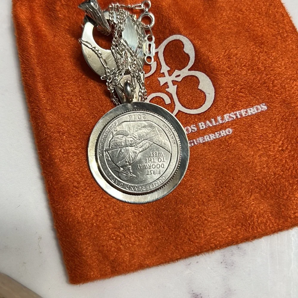 BALLESTEROS, Solid 925 Sterling Silver Chain  15” long & Finish Circle in 925 - Picture 3 of 7